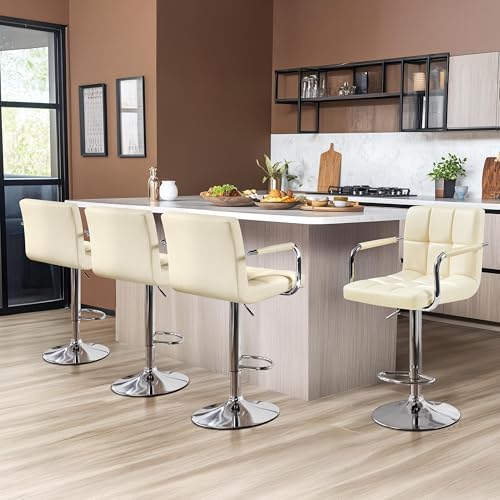 Yaheetech Bar Stools Set of 2, Swivel with Backs, Adjustable Height, White | 360° Swivel Barstools Feature Padded PU Leather Seats, Supportive Backs, 300 lb Capacity for Kitchen Islands