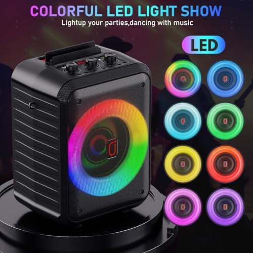 JYX Karaoke Machine for Adults & Kids with 2 Wireless Microphones, Portable Bluetooth Speaker with LED Lights, Supports USB/TF Card/AUX for Party