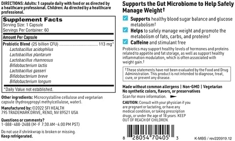 Klaire Labs SFI Health Ther-Biotic Metabolic Formula Probiotic, 60 Capsules | Healthy Metabolism + Immune Support, Lactobacillus & Bifidobacterium Species, Vegetarian 25b CFU for Adults