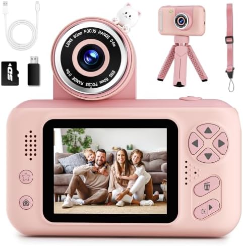 Makolle Camera for Kids, Portable Travel Camera for Childrens Age 3-8, Blue | Flip Up Lens, Drop Proof, With Tripod, Long Battery Life, SD Card Included, Birthday Gifts for Boys and Girls Age 3-12