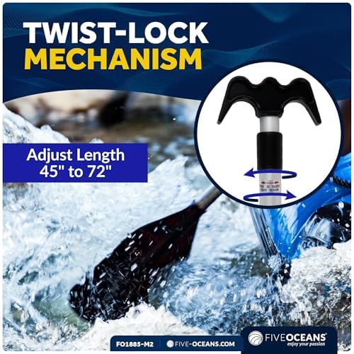 Five Oceans Canoe Paddle, Telescoping Canoe Paddles and Boat Hook, Black, Extend from 3.75 Ft. (45-inch) to 6 Ft.(72-inch), Aluminum Shaft, Reinforced Blade & Hook, Lightweight