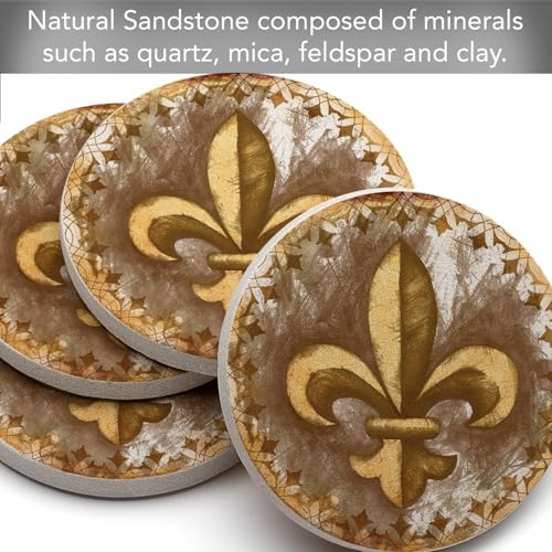 Thirstystone Absorbent Drink Coaster Set Fleur de Lis | 4" Diameter, Manufactured in the USA, Absorbent