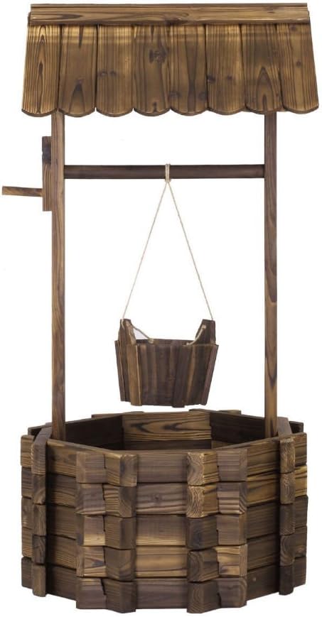 Wishing Well Rustic Fir Wood Bucket Planter Yard Garden Lawn Wooden Wedding New
