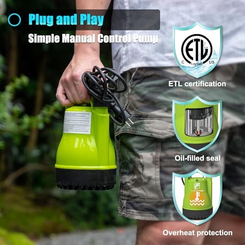 1/4HP Utility Pump 1900GPH Portable Submersible Sump Pump