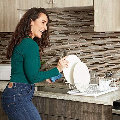 Home Basics 3 Piece Vinyl Coated Steel Dish Drainer, White