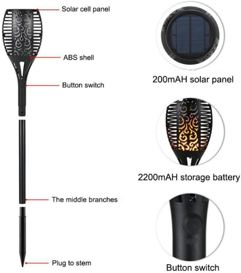 Solar Light 4 Pack Waterproof Flickering Flames Torches Lights Outdoor Landscape Decoration Lighting Solar Spotlights Security Torch Light for