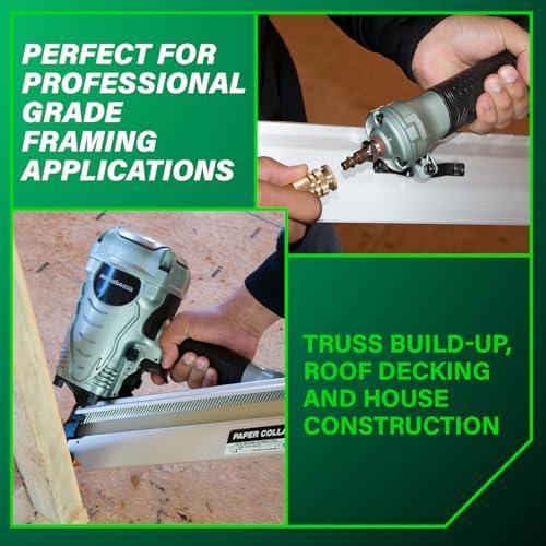 Metabo HPT Framing Nailer 30° Paper Collated Nails Framing Tool, NR90ADS1 | Roof Decking, Housing Construction, Truss Build-Up, Flooring Use