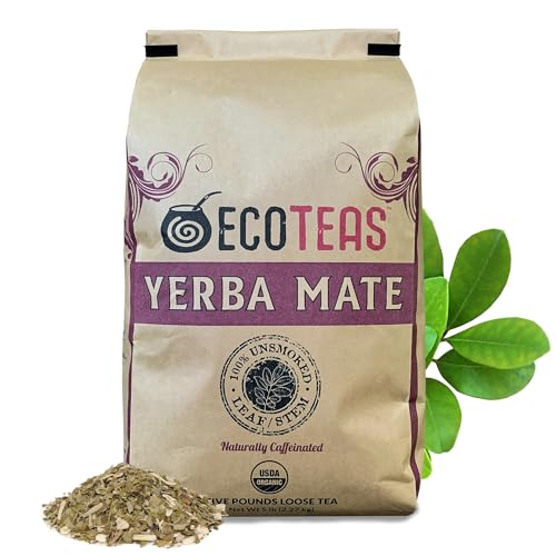 ECOTEAS Organic Yerba Mate Loose Tea Traditional Cut 5 lb Bulk Value Bag | 5 lb bulk traditional cut with stems and powder