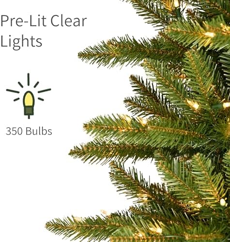 Puleo International 7.5ft Pre-Lit Slim Fraser Christmas Tree with 500 Warm White LED Lights, 1453 Realistic Dense Branch Tips, Easy Setup Artificial Trees with Sturdy Metal Stand