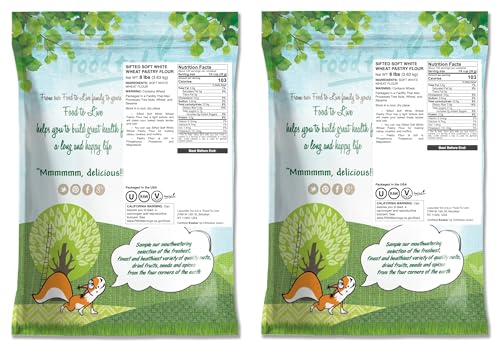 Food to Live Unbleached White Fine Pastry Flour, 2 Pounds – Stone Ground from Soft White Whole Wheat Berries, Finely Milled and Sifted, Unbromated