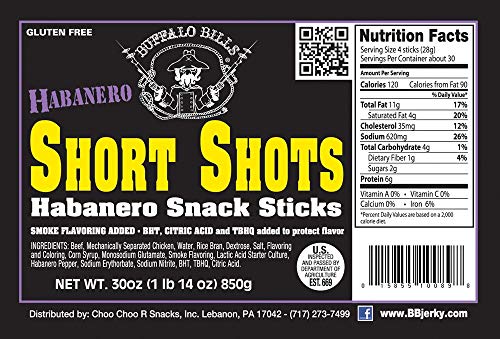 Buffalo Bills Original Short Shots Snack Beef Sticks, 3.5"Sticks/30 Oz Bag | Gluten Free, Ideal For Road Trips, Officesnacks, Hiking, High Protein Snack, Made In The USA, 100% Us-Raised Beef, 120 Sticks