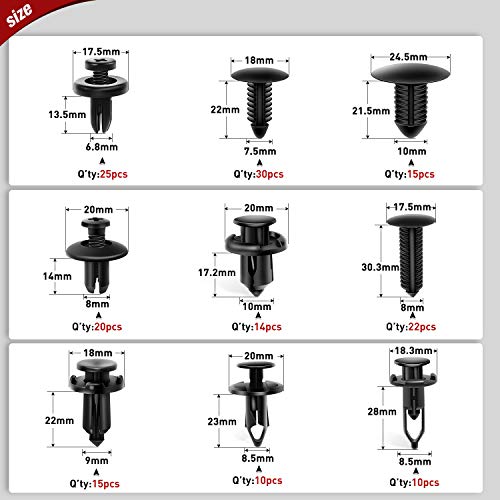 Nilight 190 Pcs Car Retainer Clips Fastener Remover 18 Most Popular Sizes Applications Auto Push Pin Rivets Set -Door Trim Panel Clips for Toyota