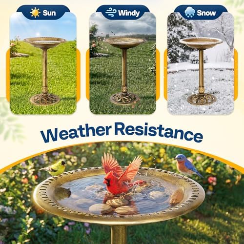 VIVOHOME Bird Bath for Outside, Polyresin Pedestal Birdbath, Green | Weather-Resistant, 20-Inch Bowl, 28-Inch Height, for Outdoor/Garden, Bird-Friendly, Easy to Clean