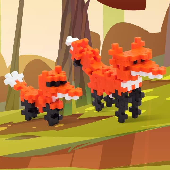 PLUS PLUS Fox Tube - 3D Animal Figure Building Block Set | Fun Stem Toys, Gifts for Boys & Girls, Mini Waffle Blocks, Kid Airplane Activities