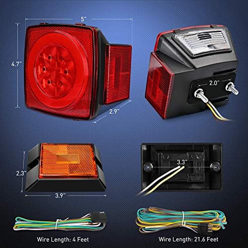 Nilight Square Submersible LED Trailer Light Kit,IP68 Waterproof 2PCS