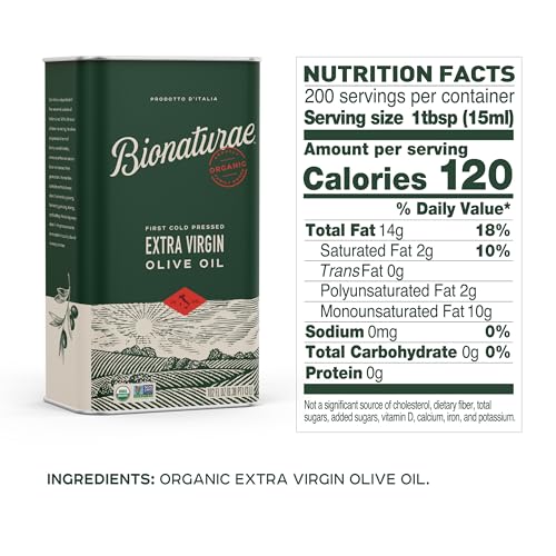 Bionaturae Extra Virgin Olive Oil - Organic Olive Oil, Non-GMO, USDA Certified Organic, Recyclable Glass, 100% Authentic Italian Olive Oil, Made in Italy - 17 Fl Oz