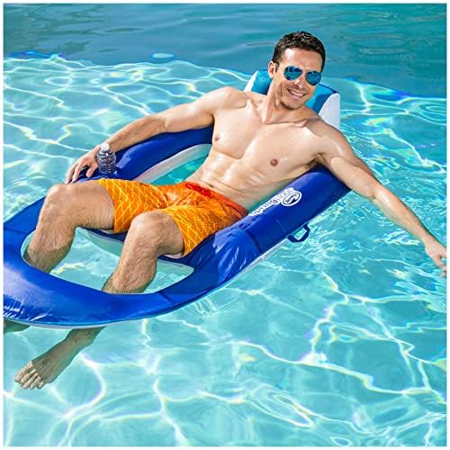 SwimWays Spring Float Recliner 6060700 Water Buoyant Summertime Relaxation Comfort Lounge Seat with Cup Holder for Pool Lake Beach Pond River Island