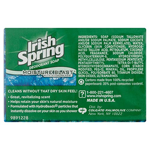 Irish Spring Deodorant Soap, Moisture Blast, 3.7 Ounce (Pack of 3)