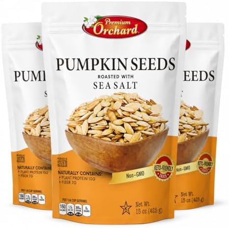 ROASTED PUMPKIN SEEDS to Eat in Shell by Premium Orchards MIXED NUTS - Salted with Sea Salt - Non-GMO Vegan Fresh Healthy Snacks/ - Great source of Plant Protein, Zinc, Magnesium & Iron - 1 Bag