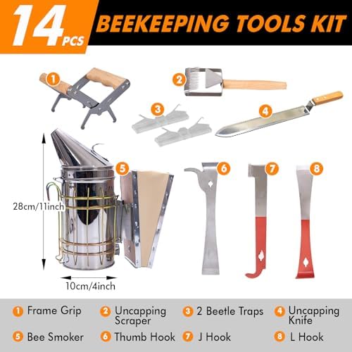 BeeCastle 14 Pcs Beekeeping Tools Starter Kit