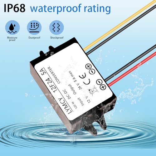 DC Boost Converter 12V to 24V Converter 5A 120W Step Up Converter Voltage，Waterproof Power Supply Module Boost Transformer for Car Truck Vehicle