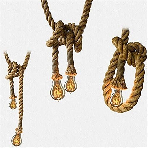 2 Heads Vintage(1.5+1.5 Meter) Hemp Rope Pendant Light Fixture E26/E27 Base,Retro Hemp Rope Hanging Light Vintage Ceiling Light Lamp Retro Style for Dining Hall Restaurant Bar Lighting,110V …