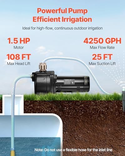VEVOR 1/2 HP Shallow Well Jet Pump, AC 115/230 Volt, 790 GPH Dual Voltage Cast Iron Well Jet Pump, with 147 ft Max Head Lift, Automatic Pressure Switch, for Garden Irrigation Lawn Sprinkler System