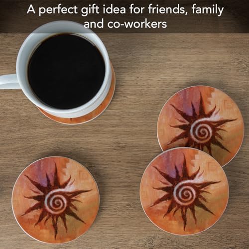 Thirstystone Spiral Sun Natural Sandstone Coaster 4 Pack Eco-Friendly, Absorbent, Easily Wipes Clean | 4” Diameter, Manufactured in the USA