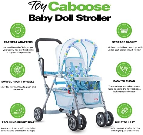 Joovy Toy Caboose Baby Doll Stroller Featuring Reclining Front Seat, Adjustable Footrest, Storage Basket, Extendable Canopy