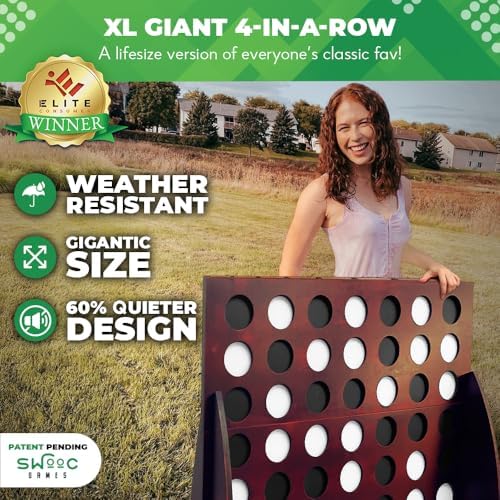 Swooc - Giant Four in a Row (All Weather) with Carrying Case & 60% Quieter Design - Giant Game Outdoor for Adults and Family - 4 in a Row Life Size