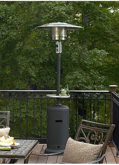 AZ Patio Outdoor Propane Gas Patio Heater, 48K BTU's, Open Door Design, Adjustable Table, Single pole, Weight Bladder Included, Regulator and Hose, Hammered Bronze Finish