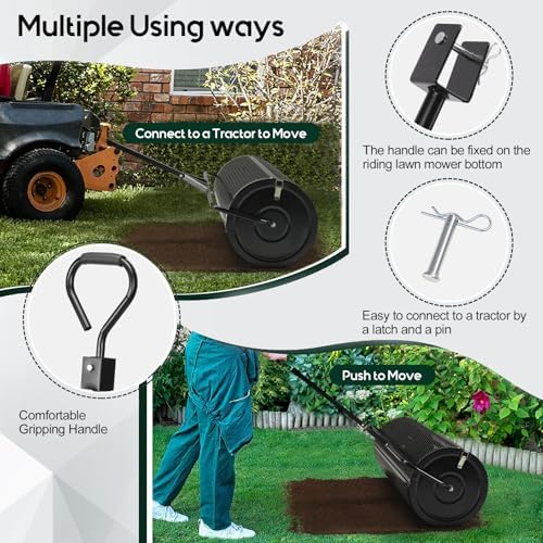 Compost and Peat Moss Spreader with Updated 2 in 1 ATV & T Shaped Handle, 16”WX44”L