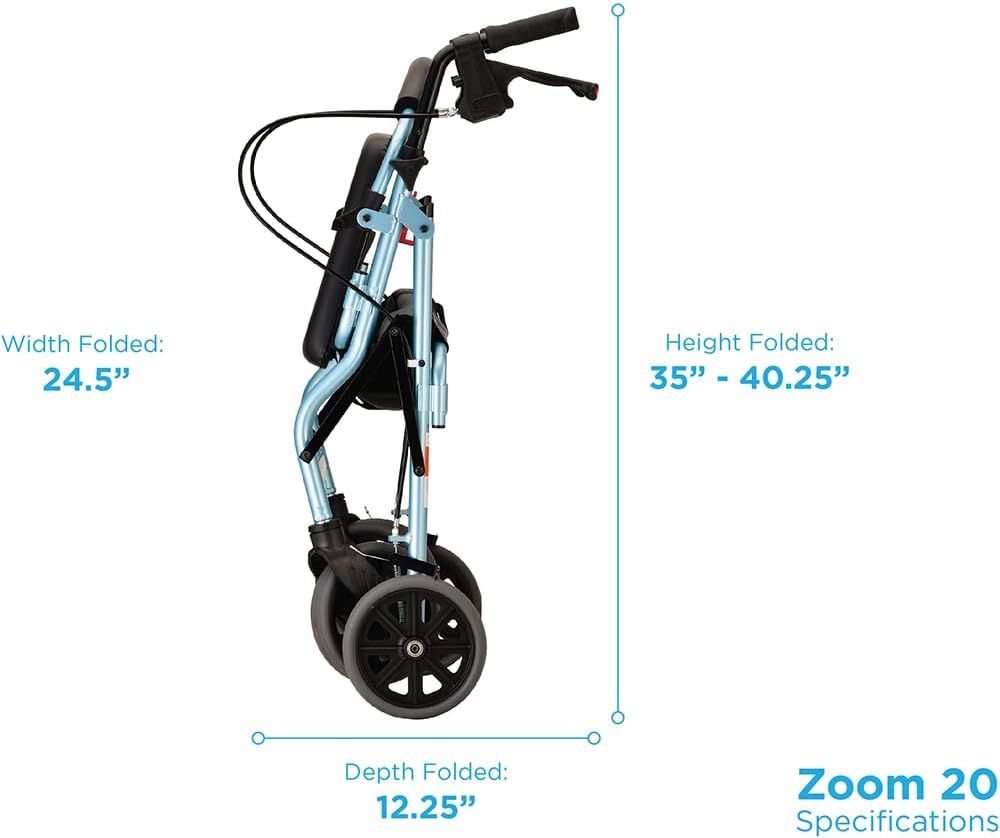 NOVA Zoom 22 Rollator Walker for Seniors, Rolling Walker with Locking Hand Brakes, Padded Seat & 8" Wheels, Lock N Load for Easy Transport & Storage, Adjustable Height 5'5"–6'1", Red