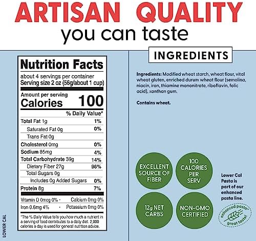 Pastabilities, Lower Calorie Pasta, Penne – 100 Calories per Serving, Low Net Carbs, Low Calorie, Non-GMO, High Fiber, Vegan, Plant-Based