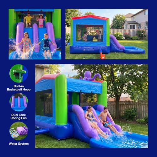 JumpOrange 25x13ft Octopus Commercial 15oz PVC Bouncer Slide Combo with Pool