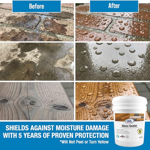 Rainguard Clear Gloss Sealer, Wet Look Water Based Silicone Acrylic Waterproofer for Concrete, Wood, Brick, Stone & Masonry Surfaces, Ready to Use, 1 Gallon | Water Based Silicone Acrylic For Wood, Brick, Stone & Masonry Surfaces, Ready To Use For Pavers…
