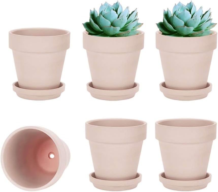 vensovo 4 Inch Terracotta Plant Pots with Saucer - 6 Pack Clay Flower Pots with Drainage, Great for Plants, Crafts, Wedding Favor