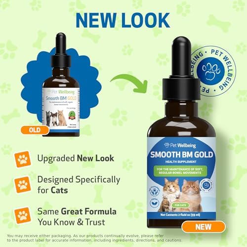 Pet Wellbeing Smooth BM Gold for Cats - Gentle Constipation Relief for Felines - Natural Herbal Supplement 2 oz (59 ml) | NASC Certified & Vet-Formulated Liquid Digestive Supplement with Triphala for Healthy Bowel Movements & Stool Consistency