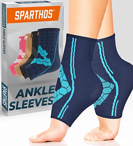 Sparthos Ankle Brace for Women & Men, Foot Compression Sleeve - Black-M | Plantar Fasciitis Socks, Arch Support, Ankle Wrap for Sprained Ankle, Achilles Tendonitis, Heel Pain & Swelling Relief, Pair