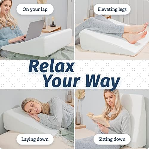 Bed Pillow Wedge for Sleeping - Memory Foam Top - Reduce Neck & Back Pain, Snoring, Acid Reflux, Respiratory Problems - Ideal for Sleeping, Reading