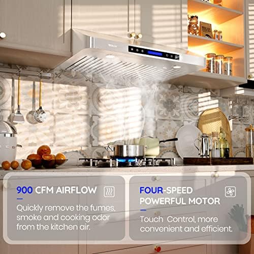EKON 42 inches Under Cabinet Range Hood, 900 CFM Stainless Steel Kitchen Chimney Vent