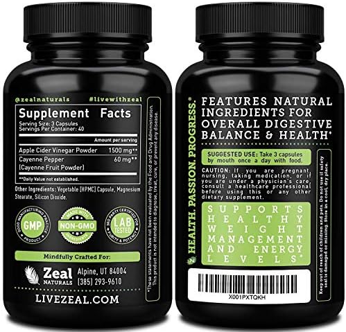 Zeal Naturals Natural Raw Apple Cider Vinegar Capsules (1560mg|120 Capsules) GLP-1 Support for Cravings, ACV Pills w Cayenne Pepper