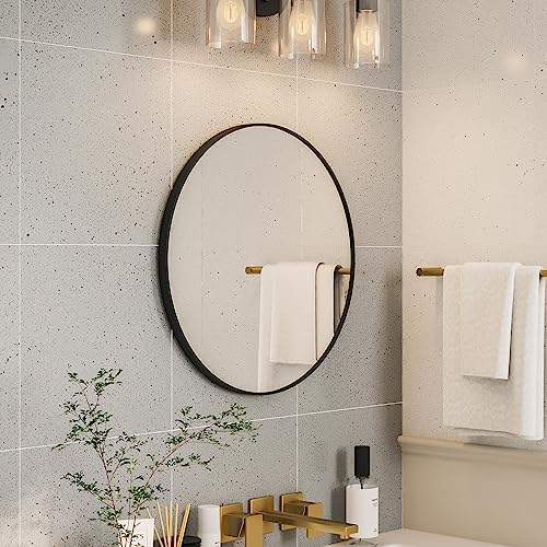 Growsun Black Round Mirror 24 inch, Wall Mounted Circle Mirror, Metal Framed Mirror for Bathroom Vanity, Bedroom Home Decor Mirros