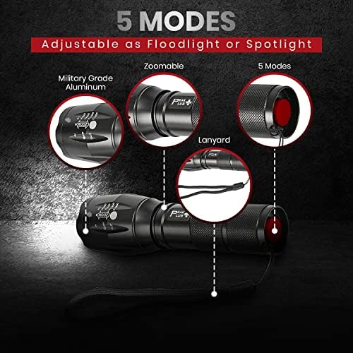 Rechargeable Tactical Flashlight LFX1000 (Rechargeable Battery and Charger Included) - High Lumens LED, Super Bright, Zoomable, 5 Modes
