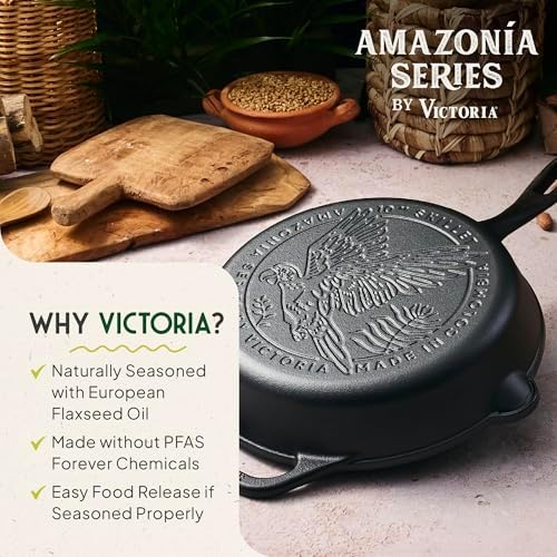Victoria 10-Inch Cast Iron Skillet, Pre-Seasoned Cast-Iron Frying Pan with Long Handle, Made in Colombia | Pan with Long Handle, Made in Colombia