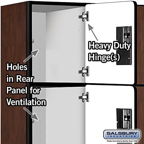 Salsbury Industries 4-Tier Extra Wide Designer Wood Locker with Three Wide Storage Units, 6-Feet High by 18-Inch Deep, Mahogany