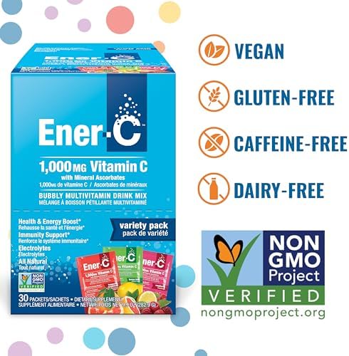 Ener-C Multivitamin Drink Mix, Healthy Energy - Variety Pack, 60 Count | Vitamin Packets for Water, Electrolytes Powder Packets, Vitamin Drink Mix