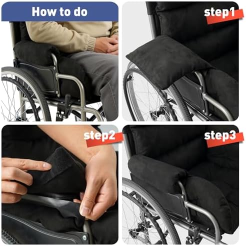 Wheelchair Cushions，Pressure Pain Relief Accessories with Armrest Covers. Supports Coccyx & Back, Non-Slip. Fits 18" Wheelchair with Full Arms, Blue.