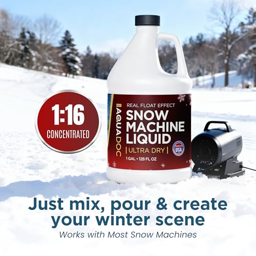 AquaDoc Snow Machine Fluid - Ultra Dry Snowmaker Liquid, 128 oz | Concentrated Formula Creates Fluffy Realistic Flakes Indoors And Outdoors