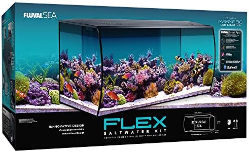 Fluval Flex 32.5 Marine Salt Water Aquarium Kit - Fish Tank for Fish, Coral & More - Comes with LED Lights